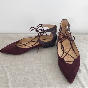 Sam Edelman Burgundy Lace-Up Flats